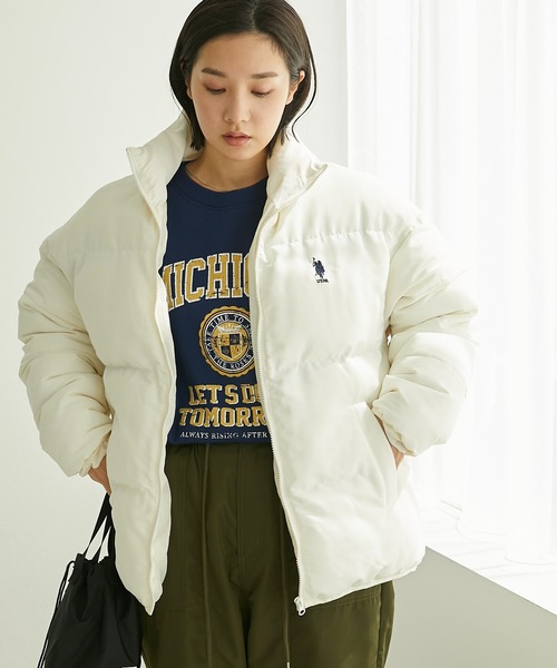 ポロ刺繍 ホワイト ダウンジャケット