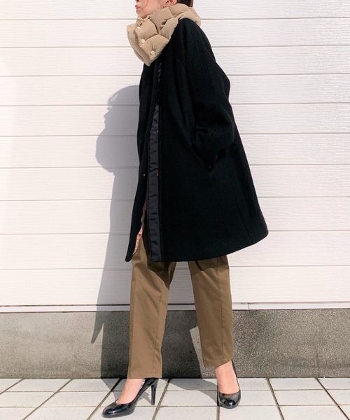 Q（キュー）の「ノーカラーミドルコート（ノーカラーコート・レディース・ブラック/ターコイズブルー・MEDIUM）」の9枚目の写真