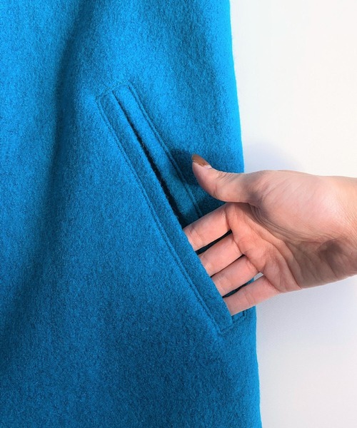 Q（キュー）の「ノーカラーミドルコート（ノーカラーコート・レディース・ブラック/ターコイズブルー・MEDIUM）」の5枚目の写真