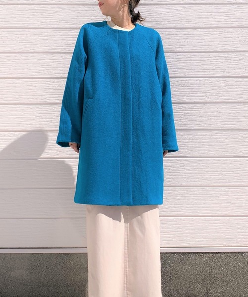 Q（キュー）の「ノーカラーミドルコート（ノーカラーコート・レディース・ブラック/ターコイズブルー・MEDIUM）」の8枚目の写真