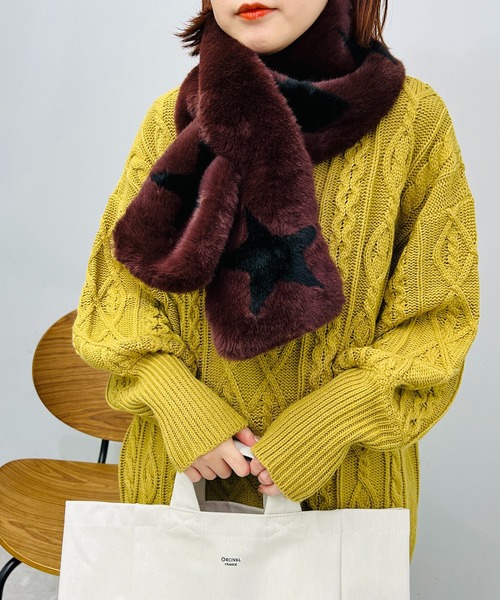 un dix cors(アンディコール)の「オシャレに防寒対策 スターパッチクロスティペット(マフラー・レディース・ブラウン/ベージュ・FREE)」の3枚目の写真