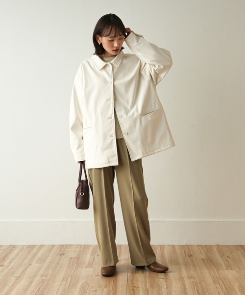 Chillfar（チルファー）の「オーバーフェイクレザージャケット（ブルゾン・レディース・カーキ/ブラック/アイボリー/ブラウン・FREE）」の12枚目の写真