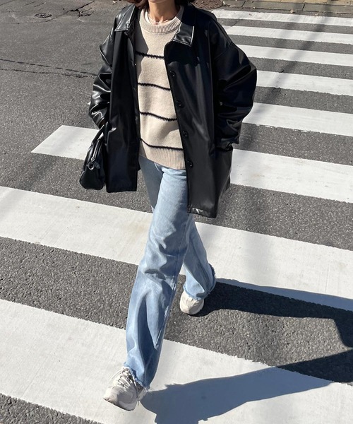 Chillfar（チルファー）の「オーバーフェイクレザージャケット（ブルゾン・レディース・カーキ/ブラック/アイボリー/ブラウン・FREE）」の13枚目の写真