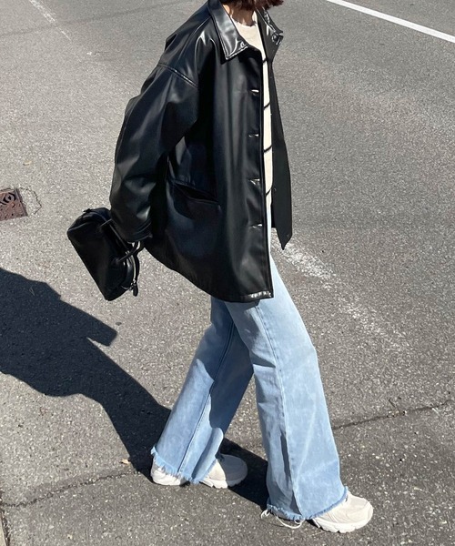 Chillfar（チルファー）の「オーバーフェイクレザージャケット（ブルゾン・レディース・カーキ/ブラック/アイボリー/ブラウン・FREE）」の16枚目の写真