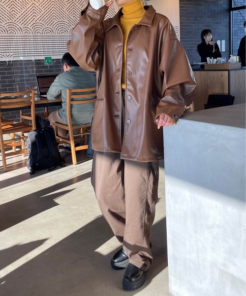 Chillfar（チルファー）の「オーバーフェイクレザージャケット（ブルゾン・レディース・カーキ/ブラック/アイボリー/ブラウン・FREE）」の20枚目の写真