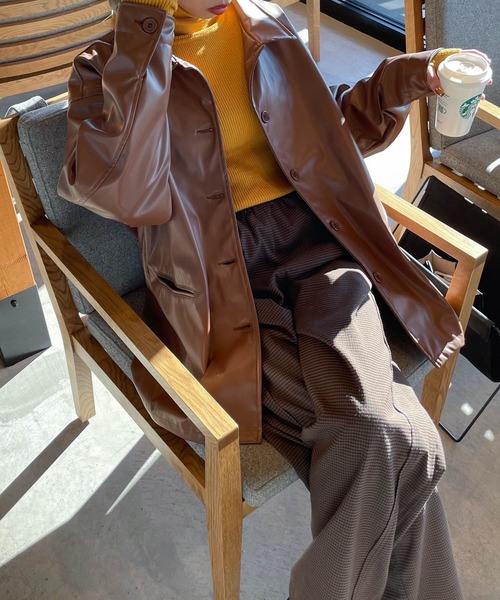 Chillfar（チルファー）の「オーバーフェイクレザージャケット（ブルゾン・レディース・カーキ/ブラック/アイボリー/ブラウン・FREE）」の22枚目の写真