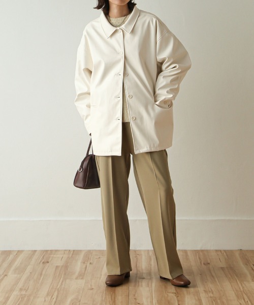 Chillfar（チルファー）の「オーバーフェイクレザージャケット（ブルゾン・レディース・カーキ/ブラック/アイボリー/ブラウン・FREE）」の8枚目の写真