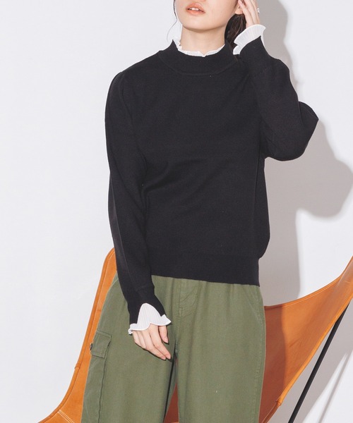 hunch(ハンチ)の「【静電気防止】ドッキングニット(ニット/セーター・レディース・チャコール/ブラック/ブラック×ホワイト・FREE)」の2枚目の写真