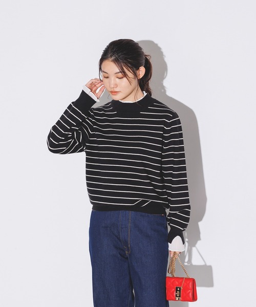 hunch(ハンチ)の「【静電気防止】ドッキングニット(ニット/セーター・レディース・チャコール/ブラック/ブラック×ホワイト・FREE)」の5枚目の写真