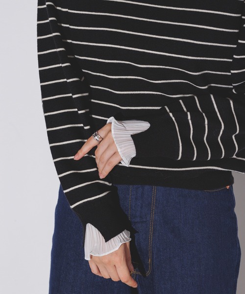 hunch(ハンチ)の「【静電気防止】ドッキングニット(ニット/セーター・レディース・チャコール/ブラック/ブラック×ホワイト・FREE)」の8枚目の写真