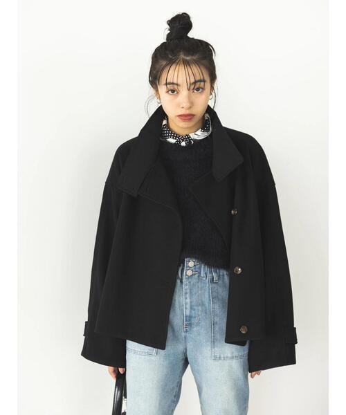 koe（コエ）の「スタンドカラーショートコート（その他アウター・レディース・グリーン/ベージュ/ブラック・FREE）」の2枚目の写真