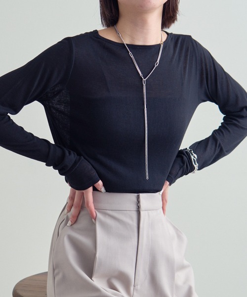 mline（エムライン）の「[mline]シアースラブロングTシャツ（Tシャツ/カットソー・レディース・ブラック/ブルー/オフホワイト/ライム・FREE）」の7枚目の写真