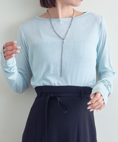 mline（エムライン）の「[mline]シアースラブロングTシャツ（Tシャツ/カットソー・レディース・ブラック/ブルー/オフホワイト/ライム・FREE）」の6枚目の写真