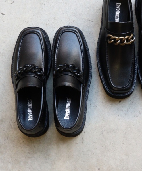 LOVEHUNTER（ラブハンター）の「ハイソール スクエアチェーンローファー（ローファー・メンズ・ブラック/ブラック×ゴールド・41/43/40/42/44）」の2枚目の写真