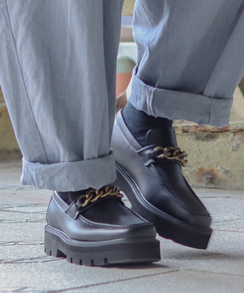 LOVEHUNTER（ラブハンター）の「ハイソール スクエアチェーンローファー（ローファー・メンズ・ブラック/ブラック×ゴールド・41/43/40/42/44）」の5枚目の写真