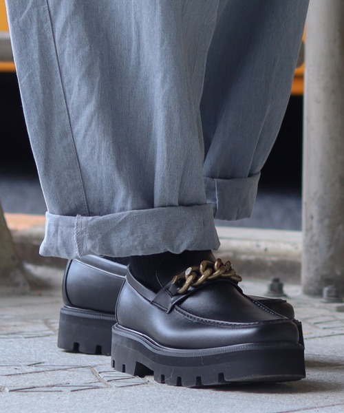 LOVEHUNTER（ラブハンター）の「ハイソール スクエアチェーンローファー（ローファー・メンズ・ブラック/ブラック×ゴールド・41/43/40/42/44）」の7枚目の写真