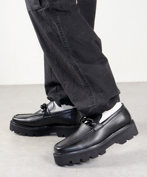 LOVEHUNTER（ラブハンター）の「ハイソール スクエアチェーンローファー（ローファー・メンズ・ブラック/ブラック×ゴールド・41/43/40/42/44）」の10枚目の写真