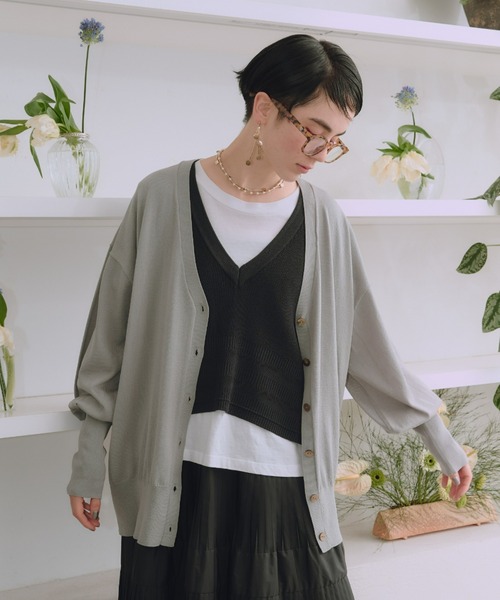 manana suerte（マニャーナスエルテ）の「ロングリブカラーカーディガン（カーディガン/ボレロ・レディース・パープル/グレー/ミント/ブラック/グリーン/オレンジ・FREE）」の3枚目の写真