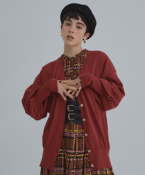 manana suerte（マニャーナスエルテ）の「ロングリブカラーカーディガン（カーディガン/ボレロ・レディース・パープル/グレー/ミント/ブラック/グリーン/オレンジ・FREE）」の6枚目の写真