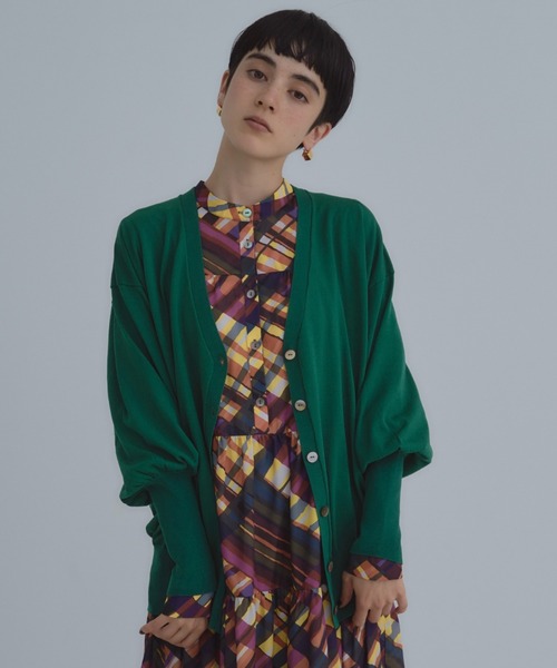 manana suerte（マニャーナスエルテ）の「ロングリブカラーカーディガン（カーディガン/ボレロ・レディース・パープル/グレー/ミント/ブラック/グリーン/オレンジ・FREE）」の4枚目の写真