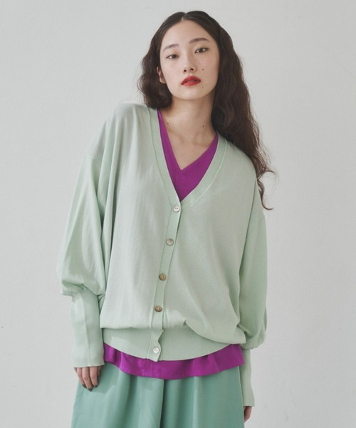 manana suerte（マニャーナスエルテ）の「ロングリブカラーカーディガン（カーディガン/ボレロ・レディース・パープル/グレー/ミント/ブラック/グリーン/オレンジ・FREE）」の5枚目の写真