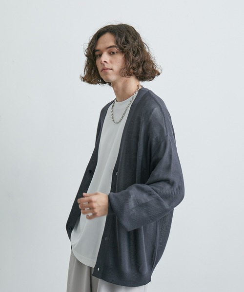 JUNRED（ジュンレッド）の「ガーター編みビッグカーディガン（カーディガン/ボレロ・メンズ・チャコールグレー/ブラック/ミント・S/L/M）」の2枚目の写真