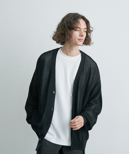 JUNRED（ジュンレッド）の「ガーター編みビッグカーディガン（カーディガン/ボレロ・メンズ・チャコールグレー/ブラック/ミント・S/L/M）」の4枚目の写真