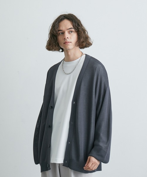 JUNRED（ジュンレッド）の「ガーター編みビッグカーディガン（カーディガン/ボレロ・メンズ・チャコールグレー/ブラック/ミント・S/L/M）」の6枚目の写真
