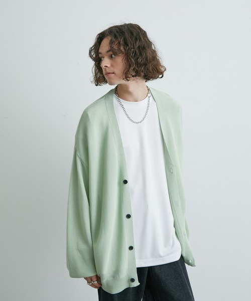 JUNRED（ジュンレッド）の「ガーター編みビッグカーディガン（カーディガン/ボレロ・メンズ・チャコールグレー/ブラック/ミント・S/L/M）」の9枚目の写真
