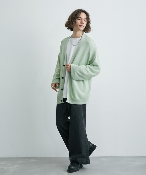 JUNRED（ジュンレッド）の「ガーター編みビッグカーディガン（カーディガン/ボレロ・メンズ・チャコールグレー/ブラック/ミント・S/L/M）」の14枚目の写真