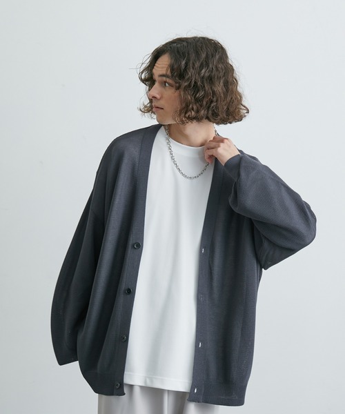 JUNRED（ジュンレッド）の「ガーター編みビッグカーディガン（カーディガン/ボレロ・メンズ・チャコールグレー/ブラック/ミント・S/L/M）」の22枚目の写真