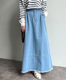 フリンジ切替デニムスカート