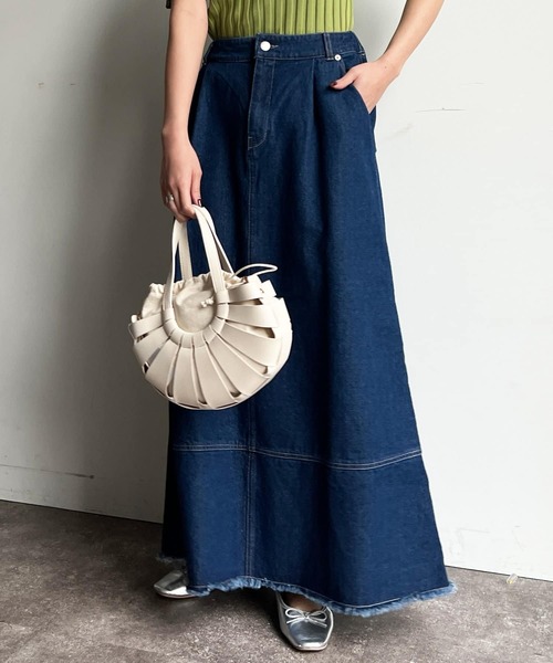 Chez toi（シェトワ）の「フリンジ切替デニムスカート（デニムスカート・レディース・サックスブルー/インディゴブルー・FREE）」の2枚目の写真
