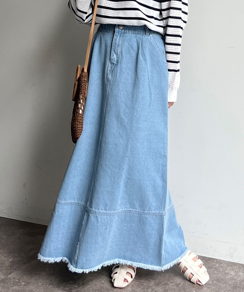 Chez toi（シェトワ）の「フリンジ切替デニムスカート（デニムスカート・レディース・サックスブルー/インディゴブルー・FREE）」の9枚目の写真
