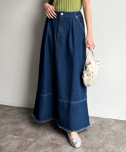 Chez toi（シェトワ）の「フリンジ切替デニムスカート（デニムスカート・レディース・サックスブルー/インディゴブルー・FREE）」の3枚目の写真