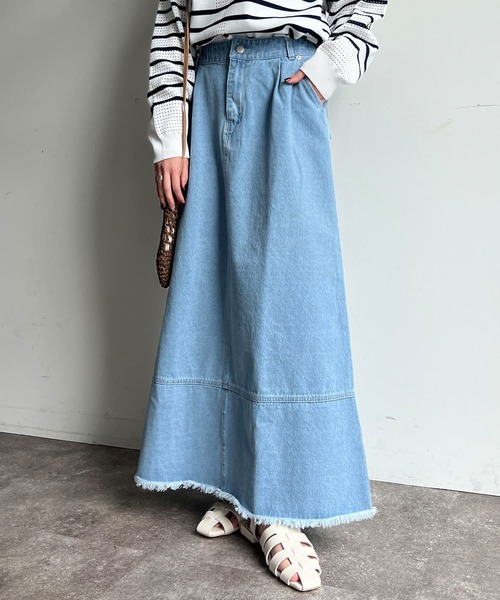 Chez toi（シェトワ）の「フリンジ切替デニムスカート（デニムスカート・レディース・サックスブルー/インディゴブルー・FREE）」の14枚目の写真