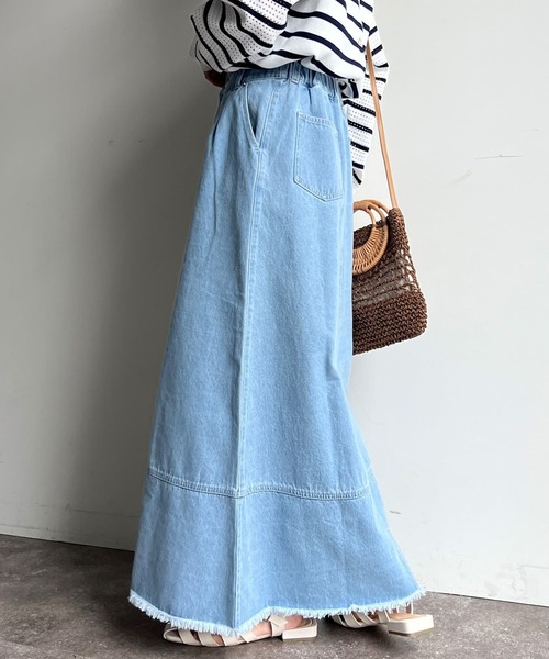 Chez toi（シェトワ）の「フリンジ切替デニムスカート（デニムスカート・レディース・サックスブルー/インディゴブルー・FREE）」の12枚目の写真