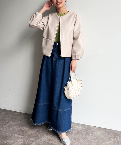 Chez toi（シェトワ）の「フリンジ切替デニムスカート（デニムスカート・レディース・サックスブルー/インディゴブルー・FREE）」の6枚目の写真