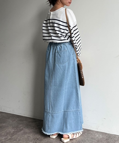 Chez toi（シェトワ）の「フリンジ切替デニムスカート（デニムスカート・レディース・サックスブルー/インディゴブルー・FREE）」の11枚目の写真