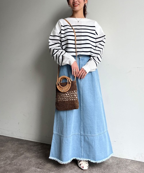 Chez toi（シェトワ）の「フリンジ切替デニムスカート（デニムスカート・レディース・サックスブルー/インディゴブルー・FREE）」の22枚目の写真