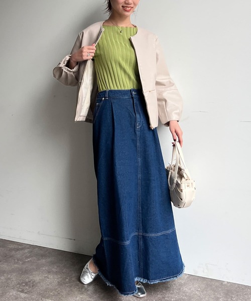 Chez toi（シェトワ）の「フリンジ切替デニムスカート（デニムスカート・レディース・サックスブルー/インディゴブルー・FREE）」の8枚目の写真