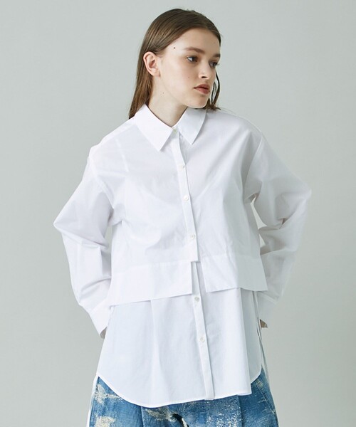 rito structure(リトストラクチャー)の「【rito structure/リトストラクチャー】コネクトクロップドシャツ(シャツ/ブラウス・レディース・ホワイト/ブラック・1)」の2枚目の写真