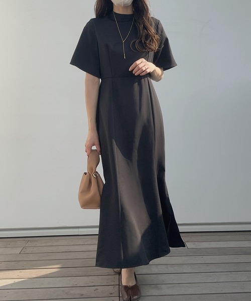 【美品✨】 アナイ ライトローンスタンドカラーワンピース ブラウン 早い者勝ち ANAYI（アナイ）の「ライトローンスタンドカラーワンピース