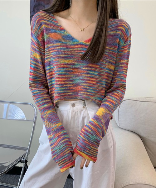 Jewelobe(ジュエローブ)の「ミックスヤーンクロップドニットプルオーバー(ニット/セーター・レディース・ピンク/ホワイト/パープル・FREE)」の3枚目の写真
