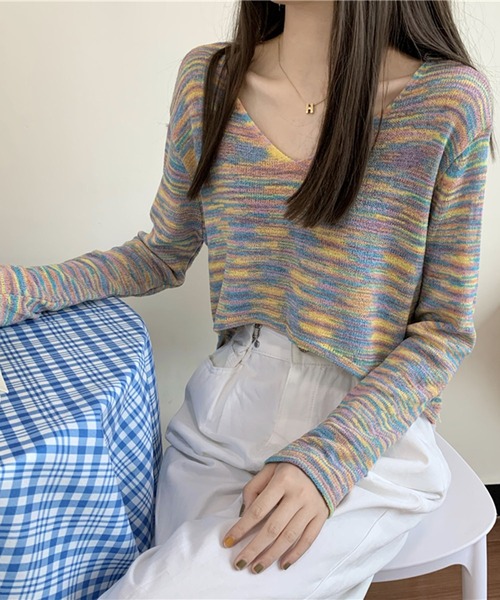 Jewelobe(ジュエローブ)の「ミックスヤーンクロップドニットプルオーバー(ニット/セーター・レディース・ピンク/ホワイト/パープル・FREE)」の5枚目の写真