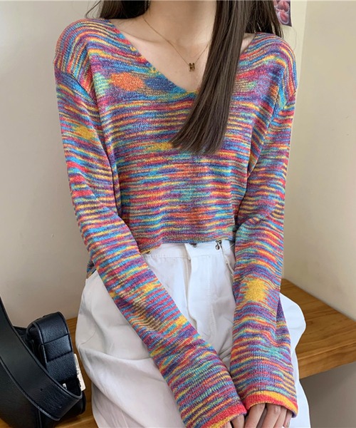 Jewelobe(ジュエローブ)の「ミックスヤーンクロップドニットプルオーバー(ニット/セーター・レディース・ピンク/ホワイト/パープル・FREE)」の10枚目の写真