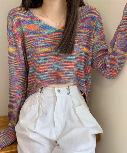 Jewelobe(ジュエローブ)の「ミックスヤーンクロップドニットプルオーバー(ニット/セーター・レディース・ピンク/ホワイト/パープル・FREE)」の11枚目の写真
