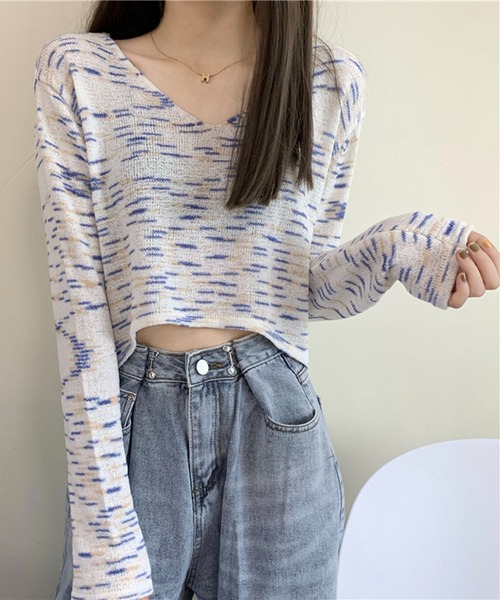 Jewelobe(ジュエローブ)の「ミックスヤーンクロップドニットプルオーバー(ニット/セーター・レディース・ピンク/ホワイト/パープル・FREE)」の14枚目の写真
