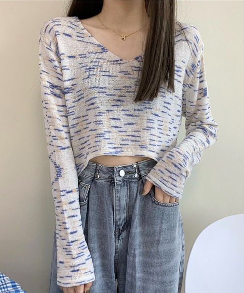 Jewelobe(ジュエローブ)の「ミックスヤーンクロップドニットプルオーバー(ニット/セーター・レディース・ピンク/ホワイト/パープル・FREE)」の15枚目の写真