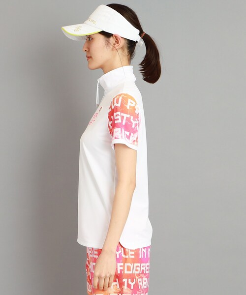 adabat（アダバット）の「◆【日本製/UVカット/防透け】ロゴデザイン 半袖ハーフジッププルオーバー（Tシャツ/カットソー・レディース・オレンジ系その他2/ブルー系5/ライトグリーン系・36/38/40/42）」の7枚目の写真